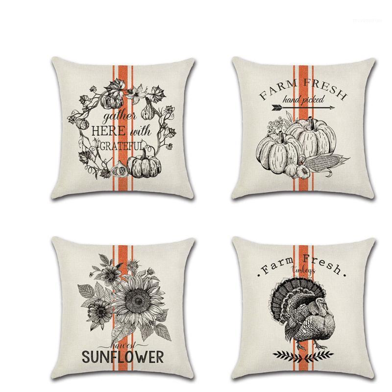 

Thanksgiving Day Cushion Case Home Decor Pillows Cases Sunflower Pumpkin Sofa Linen Pillow Covers 45*45cm1, Pumpkin-4