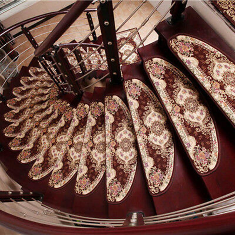 

1PC Stair Tread Pastoral Style Mat Floral Non-Skid Step Carpet Rug Home Decor1, Coffee