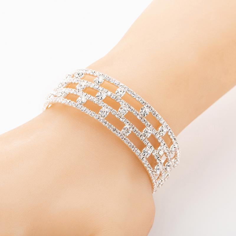 

2CM Wide 4 Rows Crystal Jewellery Bracelet Woman Shining Rhinestone Geometry Charm Elastic Force Wholesale