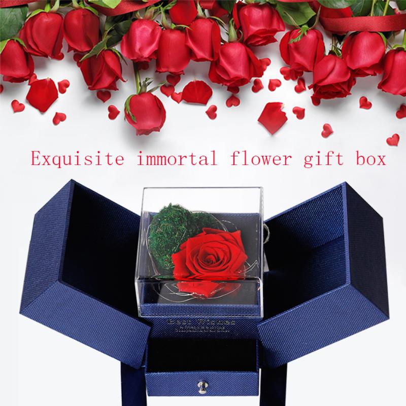 

LED Light Eternal Flower Rose DIY Heart-shaped Moss Jewelry Storage Gift Box Valentine's Day Birthday Gift, Milky white
