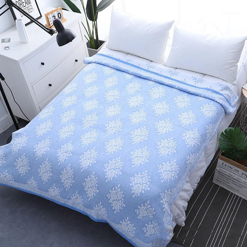 

32 Summer Cotton Blanket 3 Layer Gauze Towel Quilt Thin Comforter Floral Bedspread for Double Bed Sofa Throw Blankets Bed Cover1, Pink floral b