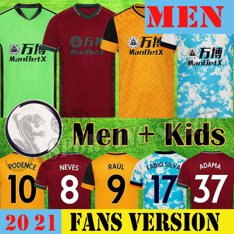

Wolves 20 21 New RAUL NEVES Soccer Jerseys PODENCE ADAMA Men kits Kids equipment 2020 2021 football shirts Doherty DIOGO J maillots de foot, Black;yellow