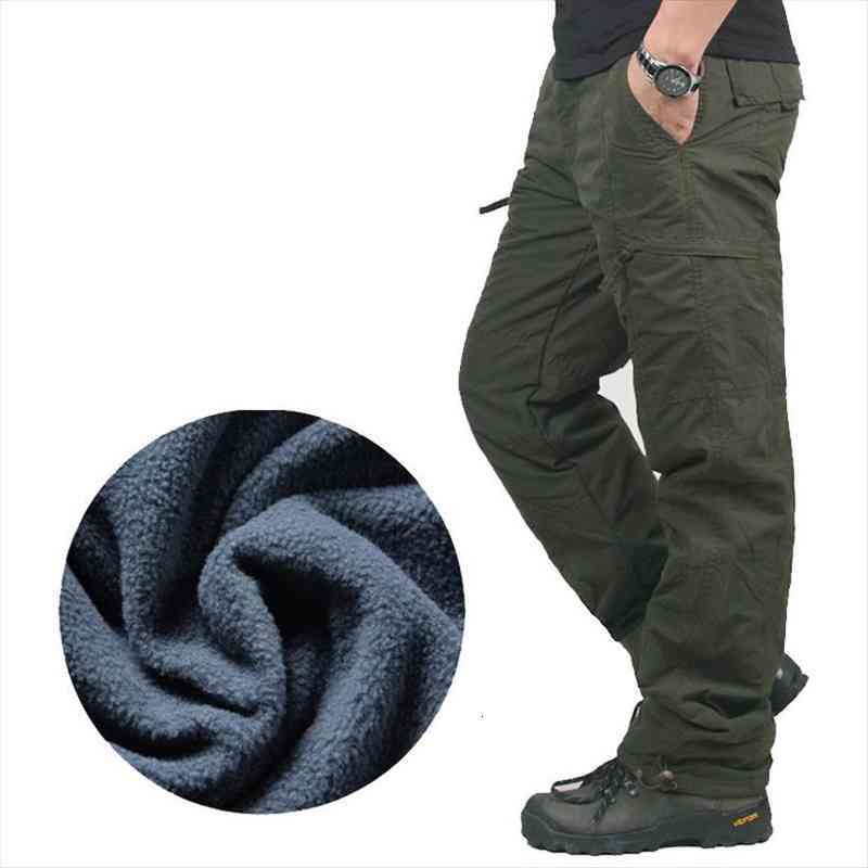 

mens winter double layer cargo pants men warm thick baggy cotton outdoors trousers casual army military camouflage tactical, Black