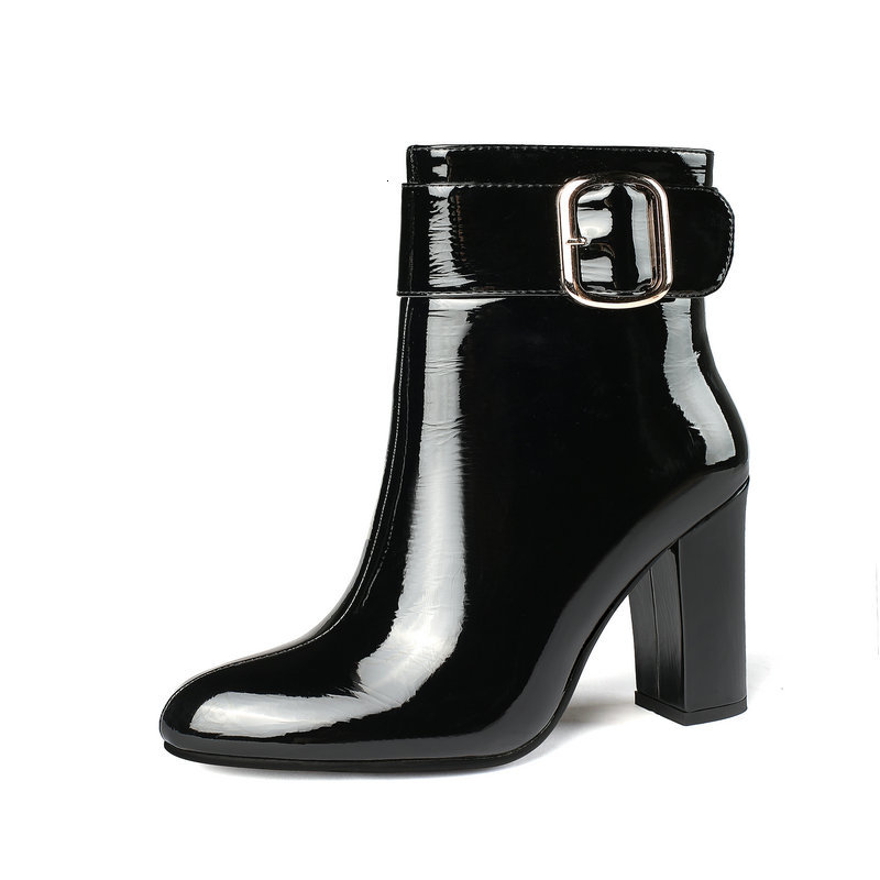 

2021 New Super High Heel Ankle Pu Leather Autumn Winter Women Shoes Casual Round Toe Short Boots Size 34-43 Xdeg, Black