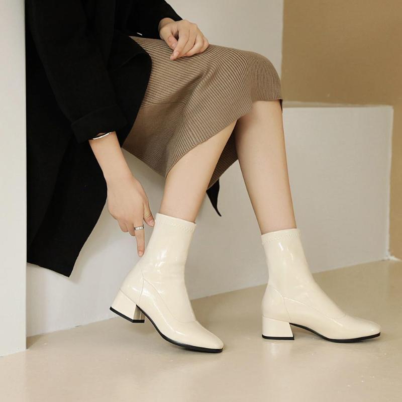 

Sexy Sock Boots PU Stretch Boots High Heels For Women Fashion Shoes 2020 Spring Autumn Ankle BootFemale, 1 white