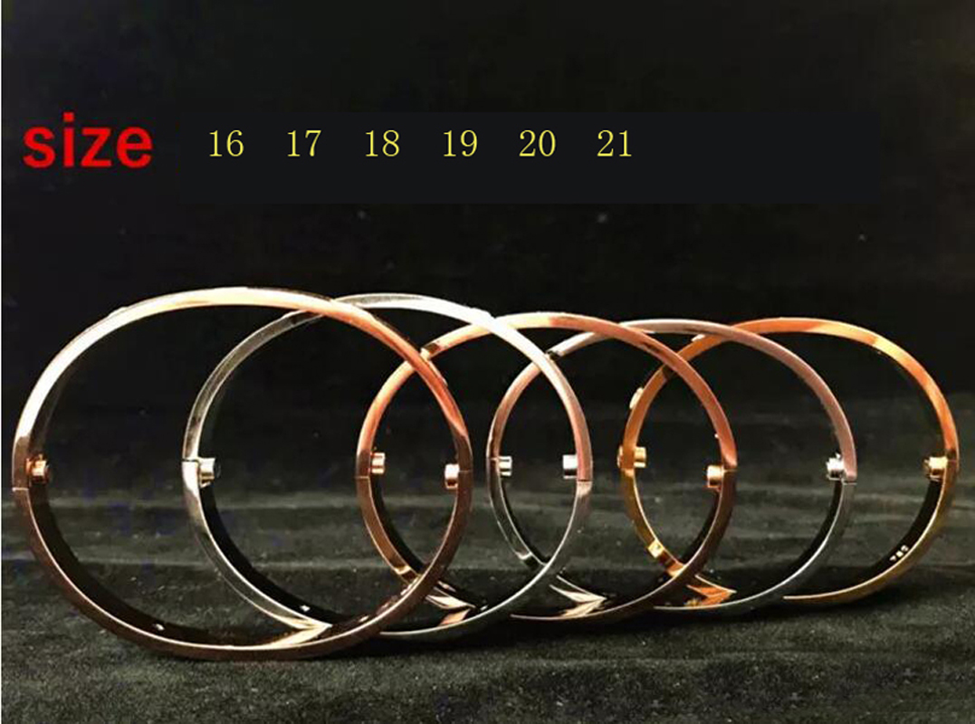 

Fashion Jewelry Screw Bangles 316L Titanium Steel with cz stone Gold Silver Rose gold bracelets for women men gift Size (16-21), Black