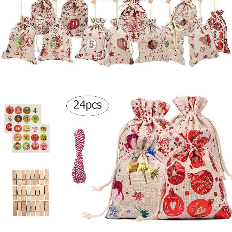 

Fabric Christmas Advent Calendar Garland 24pcs 10x14cm Hanging Advent Calendar Gift Bags New Year 2020 Family