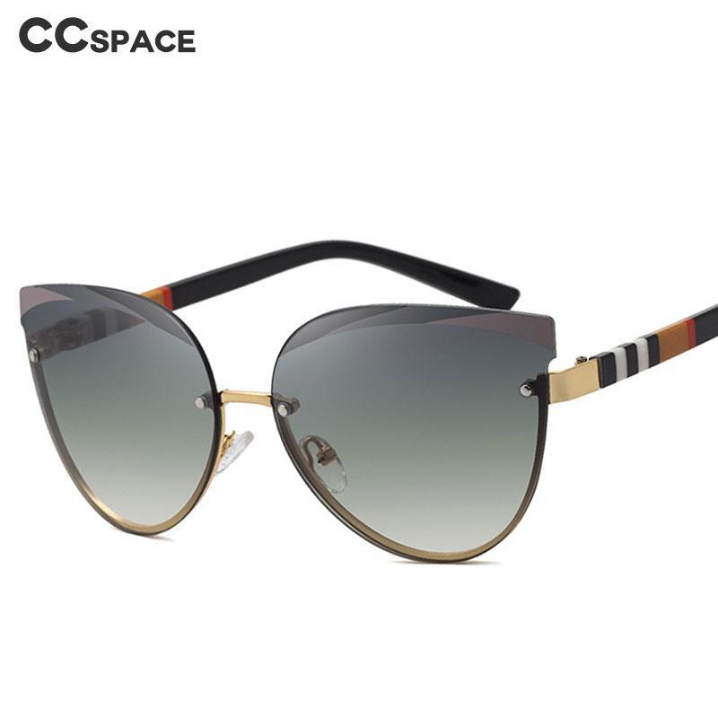 

49141 Cat Eye Metal Half-frame Stripe Sunglasses Men Women Fashion Shades UV400 Vintage Glasses