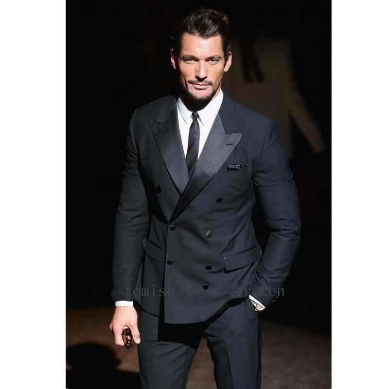 

Fashion classic men's suit black lapel double-breasted men's business suit and groomsmen dress (jacket + pants) custom made, Same as picture