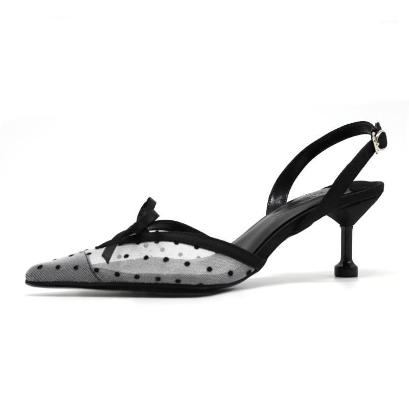 

DDYZHY Strap High Heels Ladies Shoelace Buckle High Heel Sandals Mesh Pointed Toe Heel Buckled Slippers Fashion Zapatos Mujer1, Black