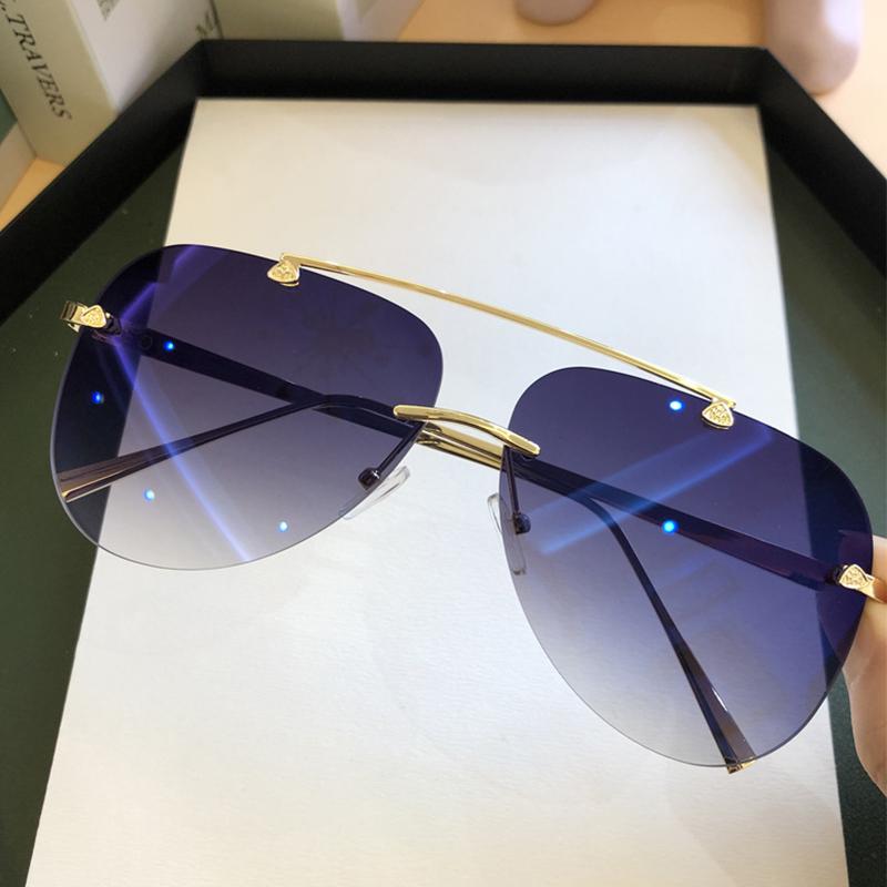 

Sunglasses Luxury Designer 2021 Trends Women Oversized Pilot Rimless Sun Glasses For Woman Fashion Metal Frame Gradient Shades