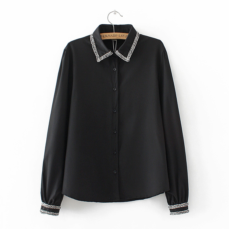 

Black Elegant White Blouse Ladies of Large Solid Size Ol Tops Dg0p