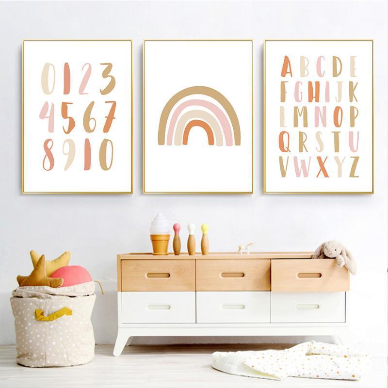 

Modern Rainbow Alphabet Nursery Wall Art Pictures Canvas Painting Poster Print Posters Baby Girls Room Home Decoration NO FRAME1