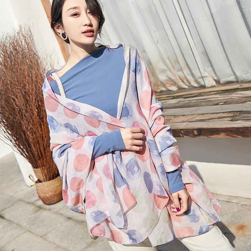 

Scarves 2021 Chun Xia Printed Cotton And Linen Joker Circle Scarf Silk Fabric Travel Is Prevented Bask In Cape Female 1304