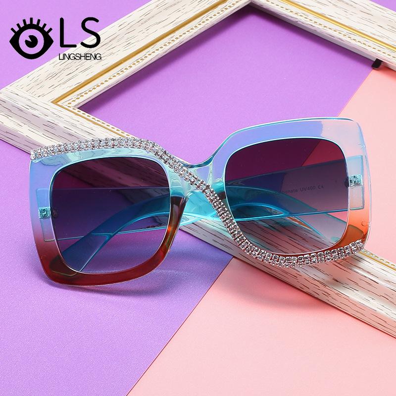 

LS 2021 New Personalized Sunglasses Diamond Rimmed Box Sunglasses Men's and Women's Fashion Trend Square YJ007