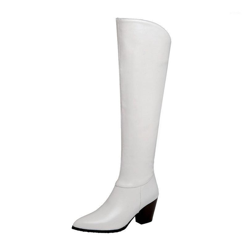 

poined Toe Slim High ladies boots Thick High Heels Knee Boots Women Antumn Winter Party Basic Shoes Woman large size 34-431, Black