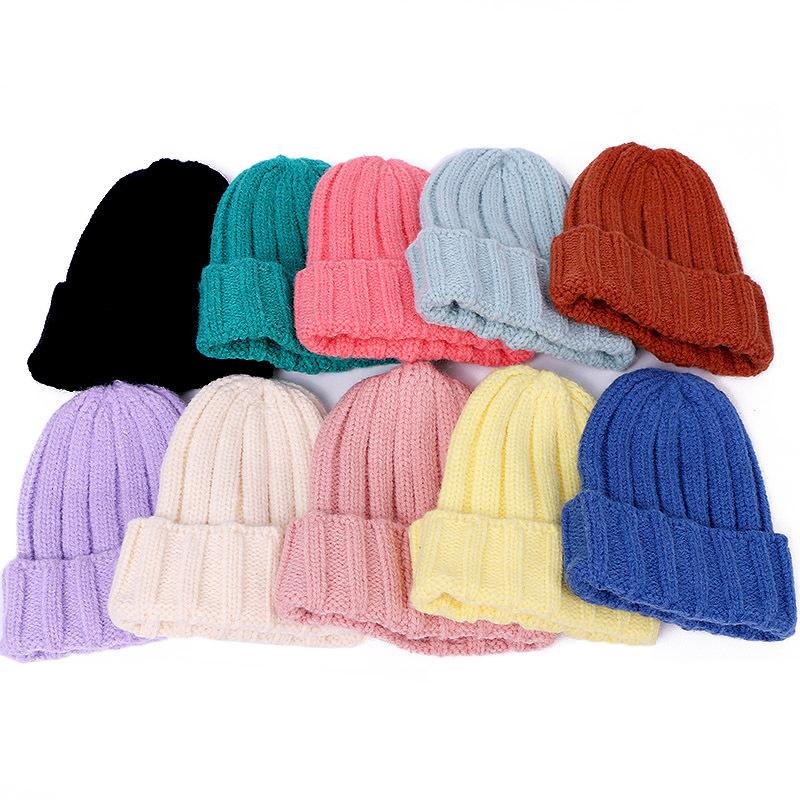 

Children's Hats for Autumn and Winter New Korean Woolen Caps Baby Candy Color Warm Knitted Hats Children's Solid Color Hoods