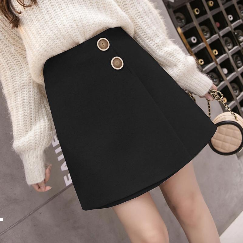 

fashion 2021 New winter and female autumn solid button was thin woolen short skirts y374 JJKE, Qianlanse
