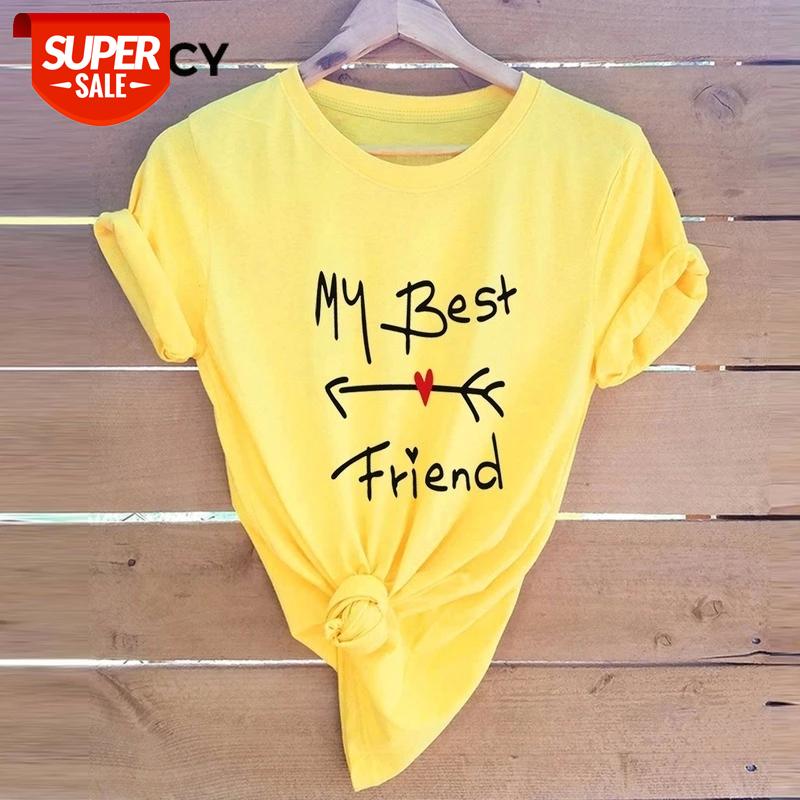 

JFUNCY Plus Size Summer Women T Shirt 100% Cotton Tshirt Best Friend Letter Print T-Shirt Woman Short Sleeve Tees Pink Tops #kJ0A, White