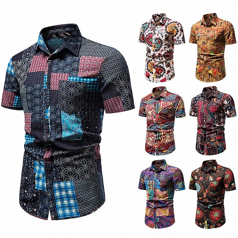 Men's Shirt Other Prints Abstract Collar Button Down Collar Daily Short Sleeve Tops Light Yellow Black / Red Black / White A7GP#