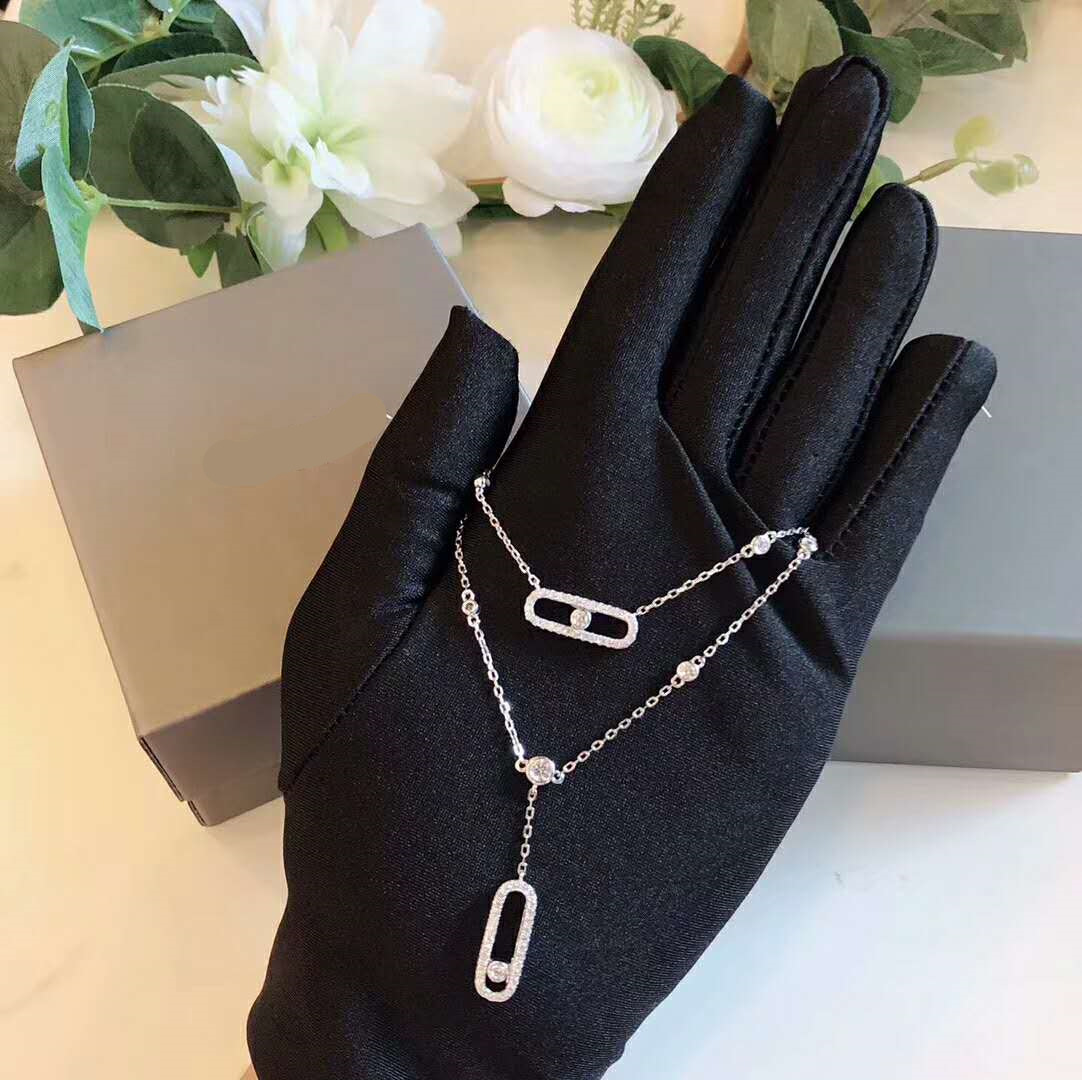 Women's Necklace Jewelry S925 Sterling Silver Removable Pendant Necklace Fashion Double Layer Diamond Clavicle Chain Silver Necklace