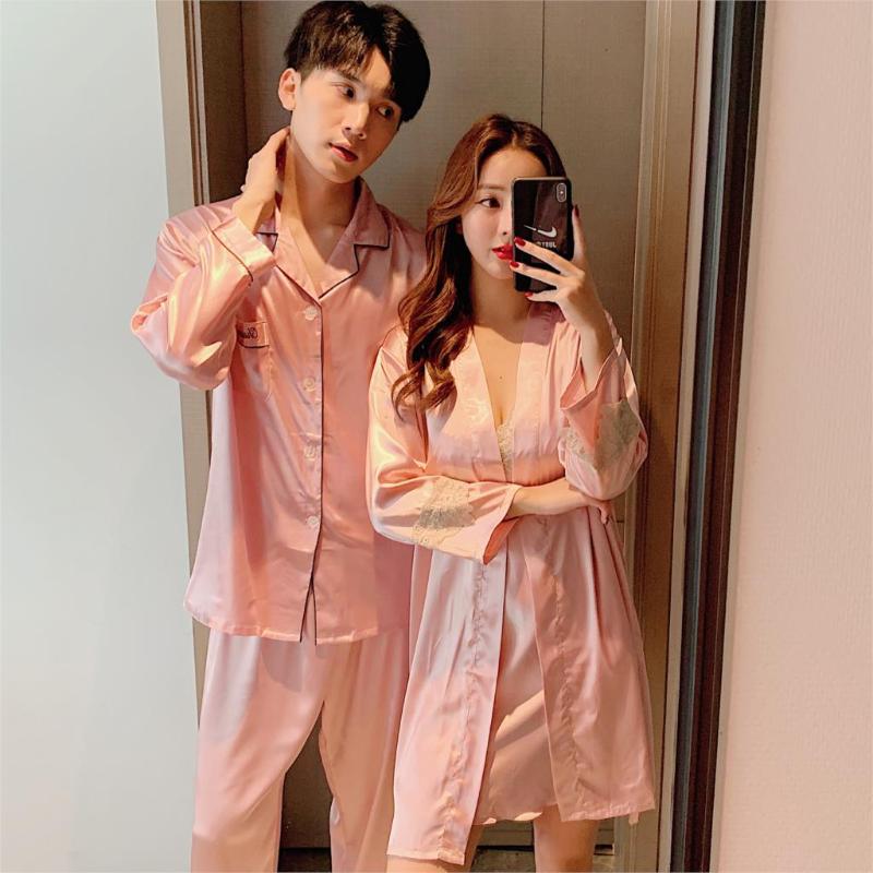 

Men's Sleepwear Plus Size Wedding Nightwear Long Sleeve 2pcs Pajamas Sets Soft Pant Male Men Lovers Couples Home Clothes, Black;brown