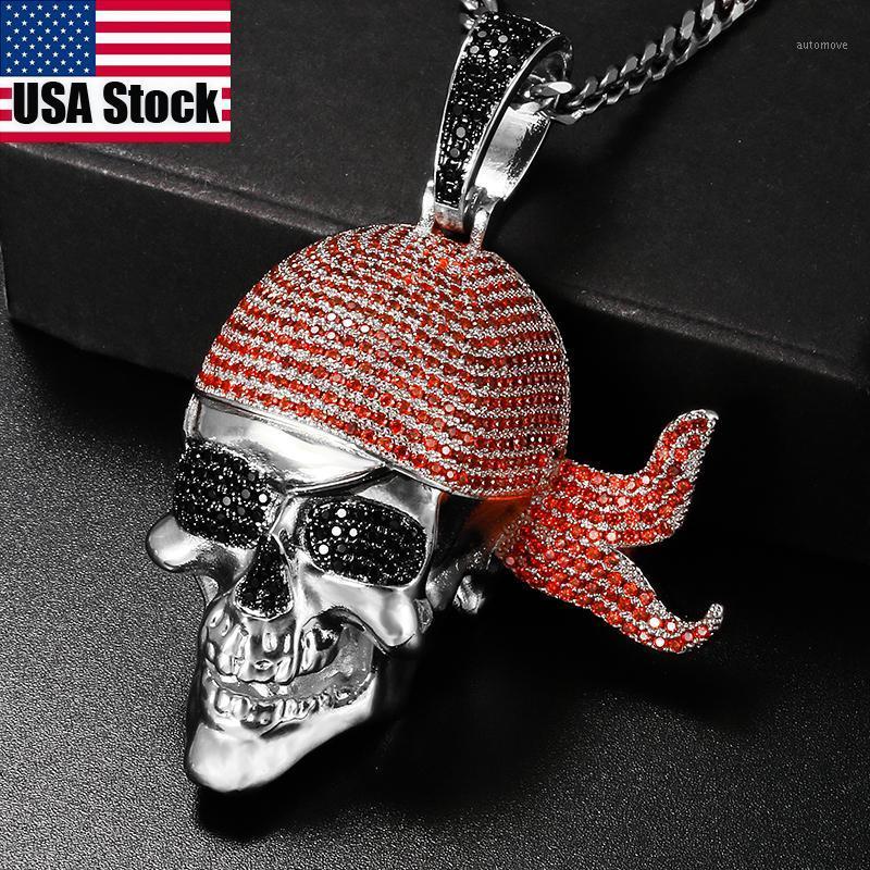

Hoody Red Crystal Black skull Pendant Necklace Tennis Chain Gold Color Cubic Zirconia Men's Hip Hop Jewelry Personality Gift1