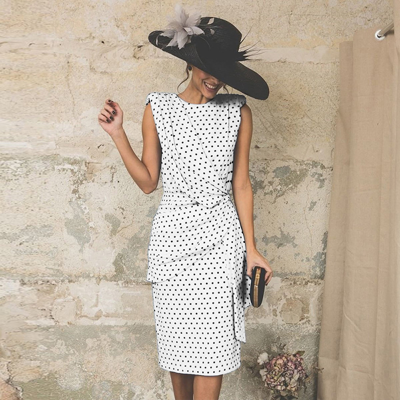 

Outono elegante midi para as mulheres retro polka sem mangas ombro almofadas vestido 2020 robe vestidos femininos, 04