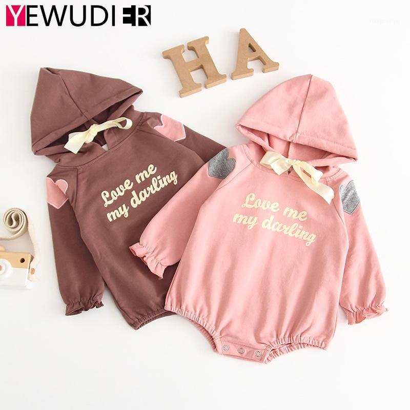 

Spring Autumn Newborn Rompers Toddler Hooded Casual Jumpsuit Long Sleeve Printing Letters Overalls Unisex Loose Sweater Clothes1, Brown