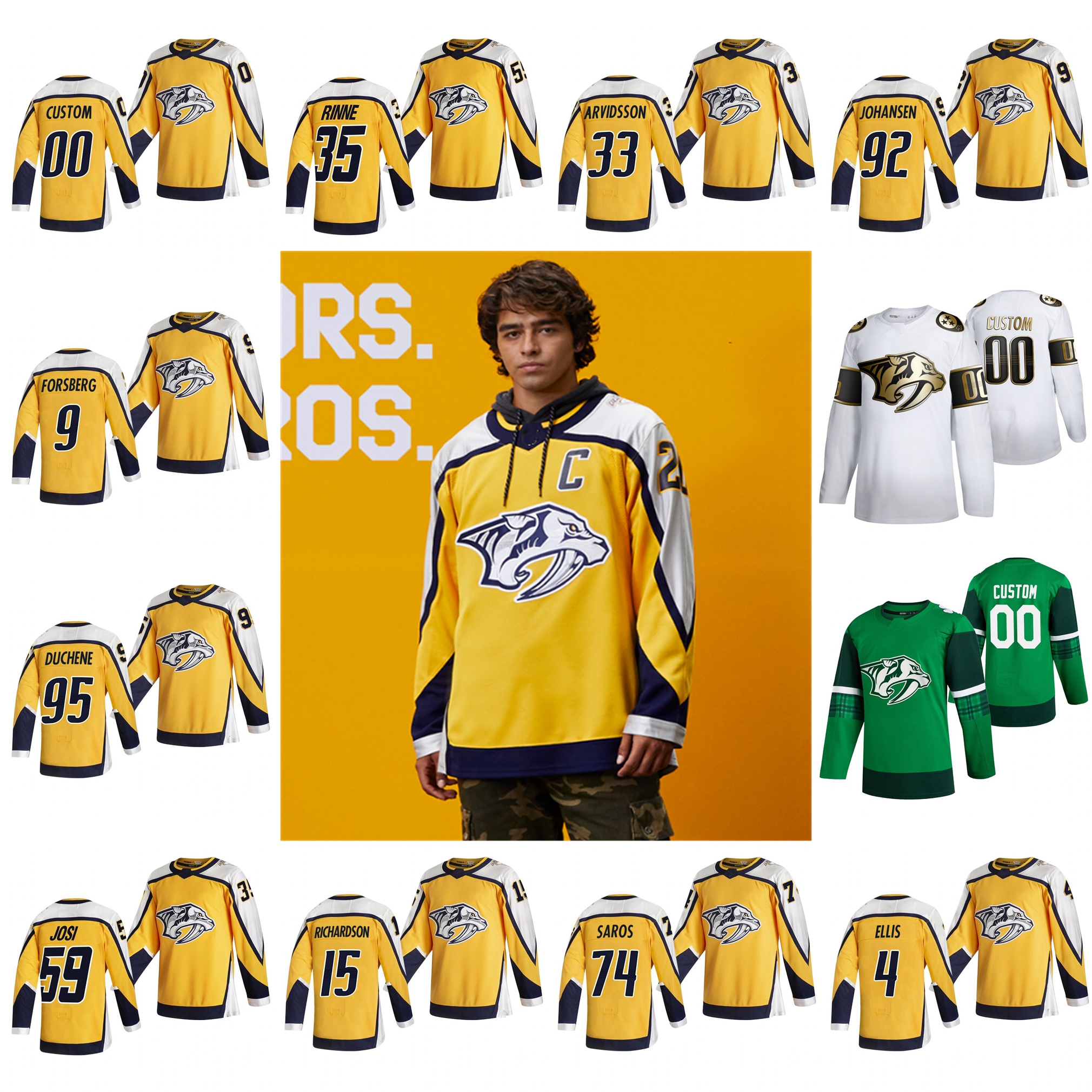 

NashvilleÂ Predators 2021 Reverse Retro Hockey Jerseys Roman Josi Jersey Pekka Rinne Filip Forsberg Viktor Arvidsson Ryan Ellis Custom Stitch, Black;red