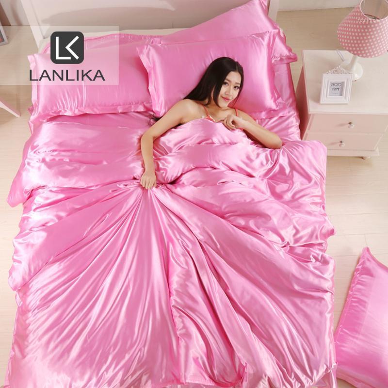 

Lanlika Luxury Pink Silk Satin Bedding Set Soft Duvet Cover Queen King Size Adult bed Linen Pillowcase Sheet Home Textiles1, 006
