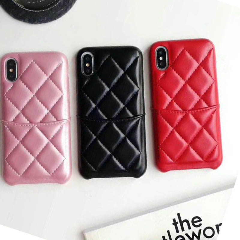 

luxury CC designer phone cases for iphone 11 Sheepskin plaid with card pocket back cover for iphone XR XS MAX 7 8 PLUS, Red