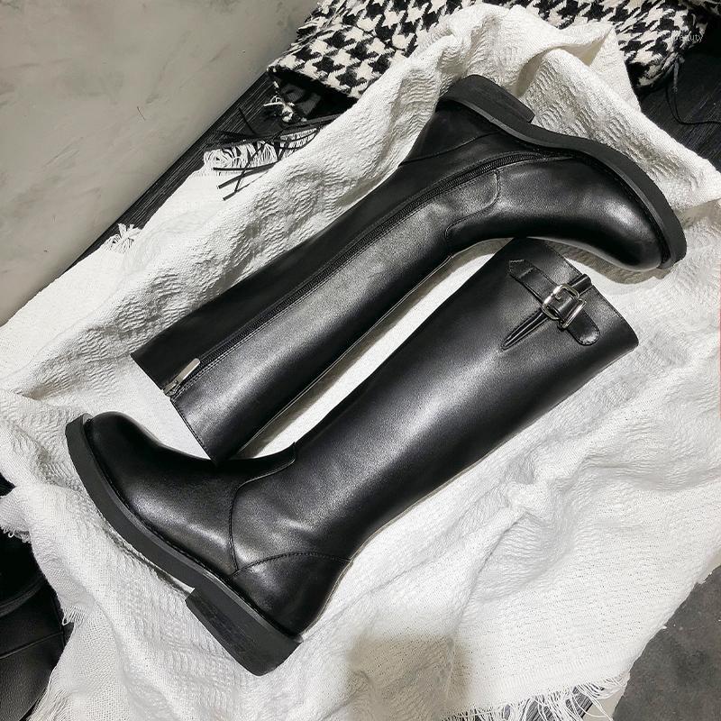 

Black Genuine Leather Knee High Boots Women Shoes Women Designers Flat Knight Boots Fall Winter Ankle Shoes1, As pic