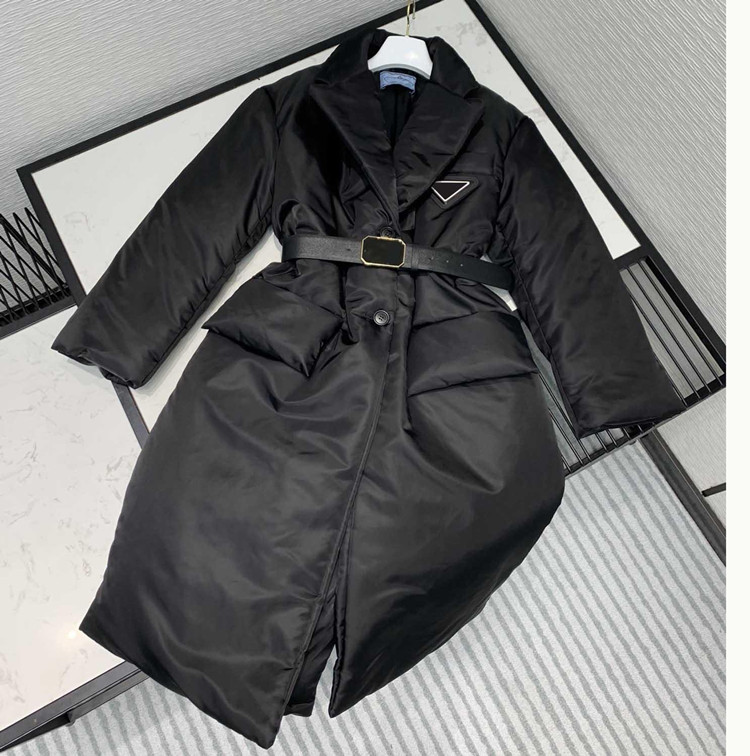 2026 Designer Long Parkas outdoor Hardware Inverted Triangle Women Winter Thick Coat Suitsblazers Style Come With Belt Black Colordh Free Shipping
