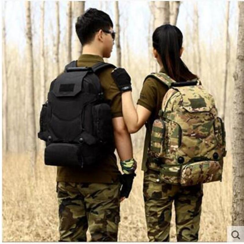 

Outdoor Sports Hiking Waterproof Nylon Double Shoulder Bag Rucksack Molle Tactical Army Gear Backpacks With Waist Bags, Black