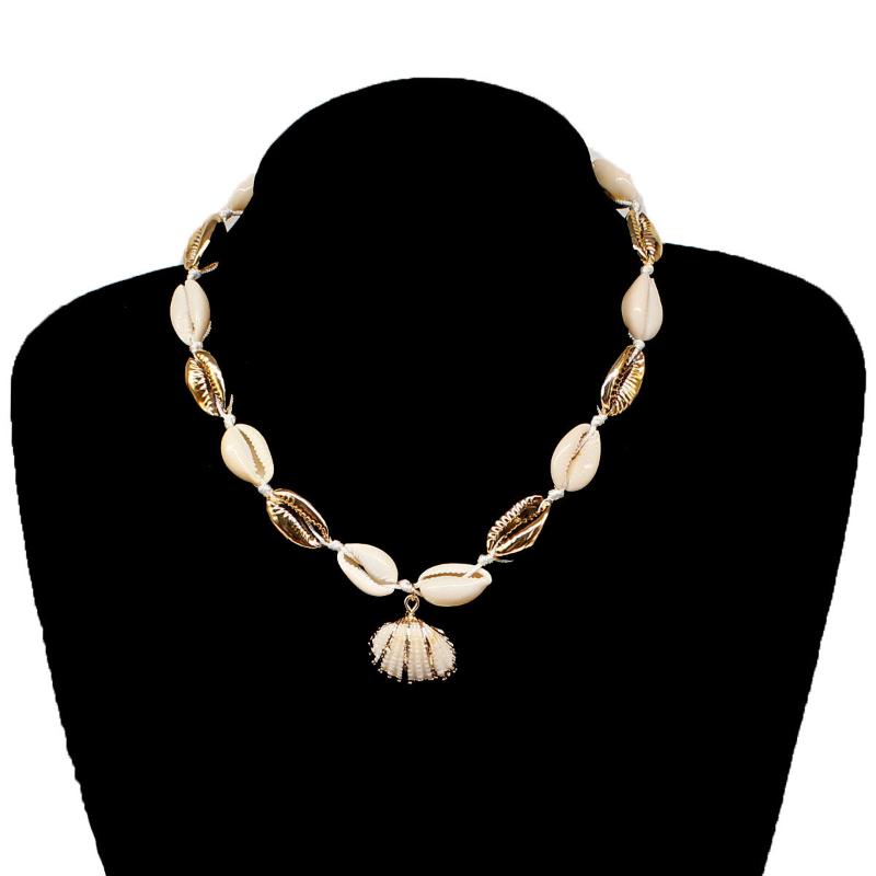 

Simple Summer Beach Metal Gold Color Shell Pendant Necklace Women Fashion Bohemian Handmade Rope Knot Chokers Necklaces Jewelry