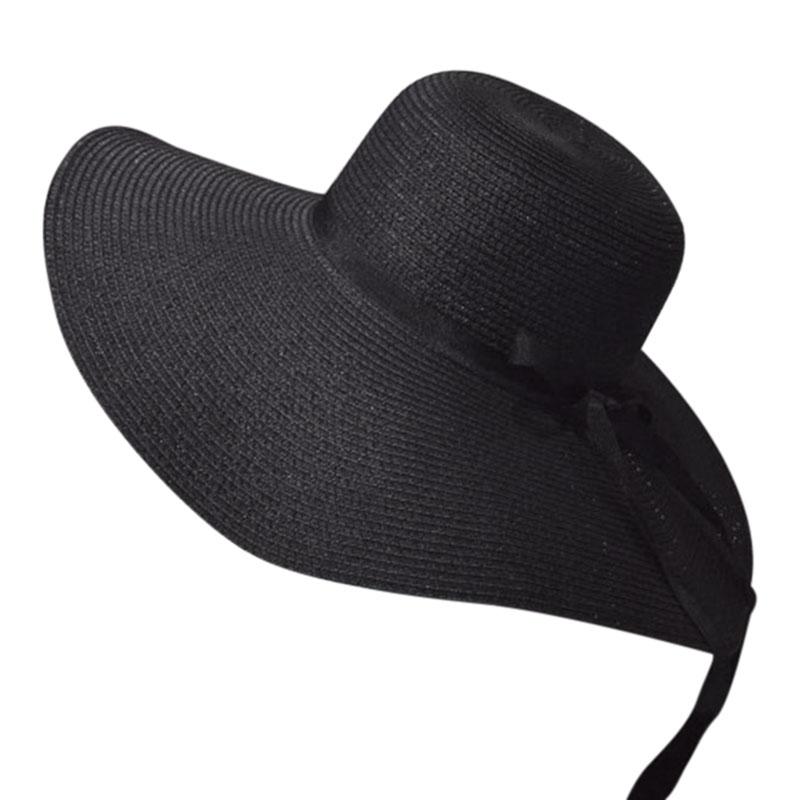 

Hot Women'S Wide Brim Summer Beach Sun Hat Lady Straw Floppy(Black