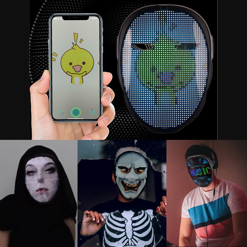 

Original Bluetooth APP Change face Mask Programmable DIY Photo Full Color Animation Glowing LED Mask Display Board Party Christmas Bar