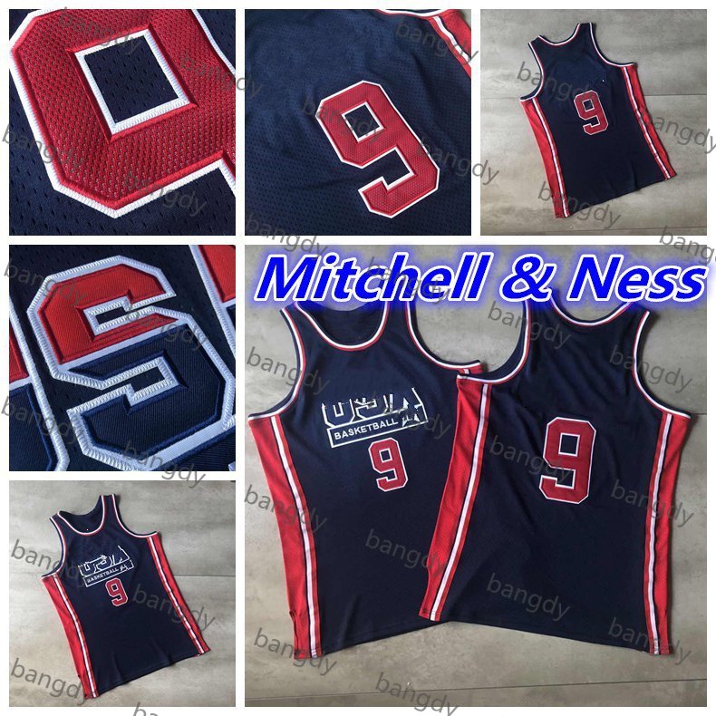 

Mitchell&Ness Vintage Mens Dream Team 9 MJ JD Embroidered Mesh Fabric AU Stitched Commemorative Black Basketball Jerseys S-XXL Top Quality, Color1