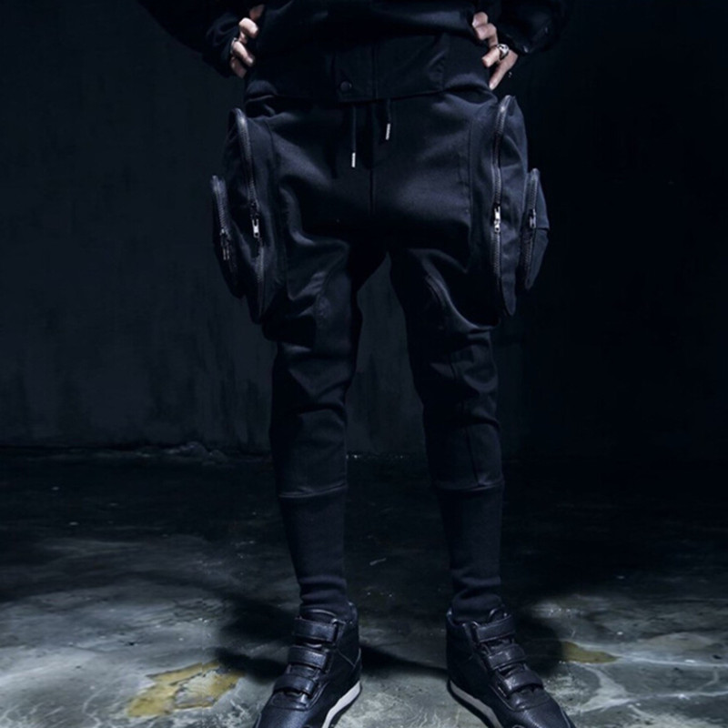 

2021 Boat Stage Attire Singer Multi-pocket Drop Crotch Mens Hip Hop Pants Street Wear Emvp, White