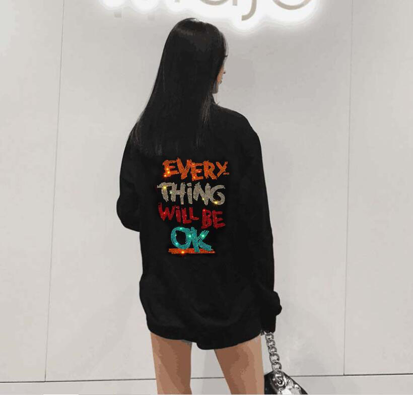 

2021 New Fashion Women Hoodie Winter Pullover Rhinestone Style Sweatshirts Casual Us Hoodies Sweatshirt Ealw, Black