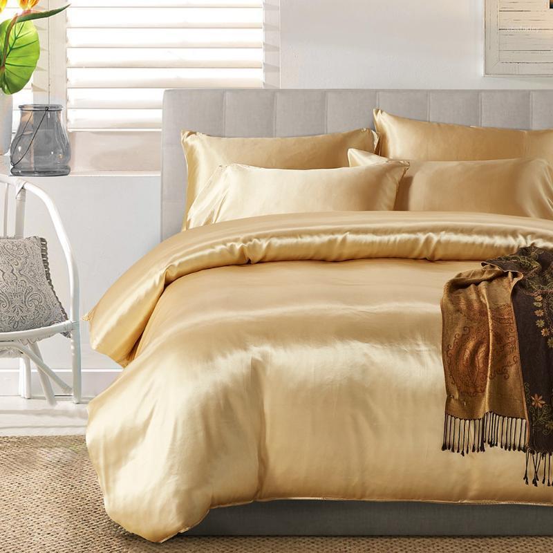 

100% Satin silk bed linen set Home decor bedding set luxury Queen King duvets cover Bedclothes Quilt Duvet Cover Pillow case1, White