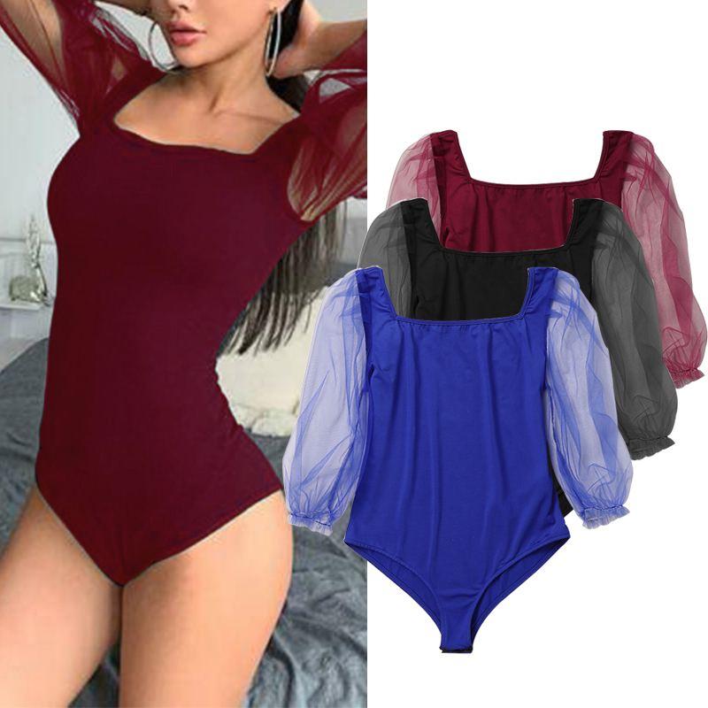 

Sexy Mesh Leotard Bodysuits Women's Summer Jumpsuits ZANZEA Fashion Lace Patchwork Rompers Female Square Neck Tops Plus Size, Wine red