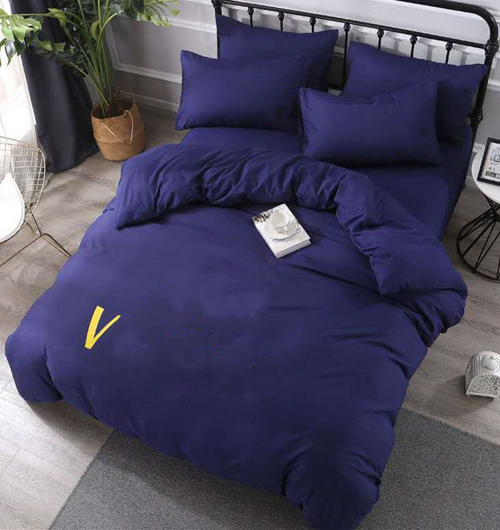 

Chic Cotton Bedding sets Letter Printed Flat Sheet Duvet Cover Pillowcase European Style Designer Solid Color Quenn Size Bedding Sets