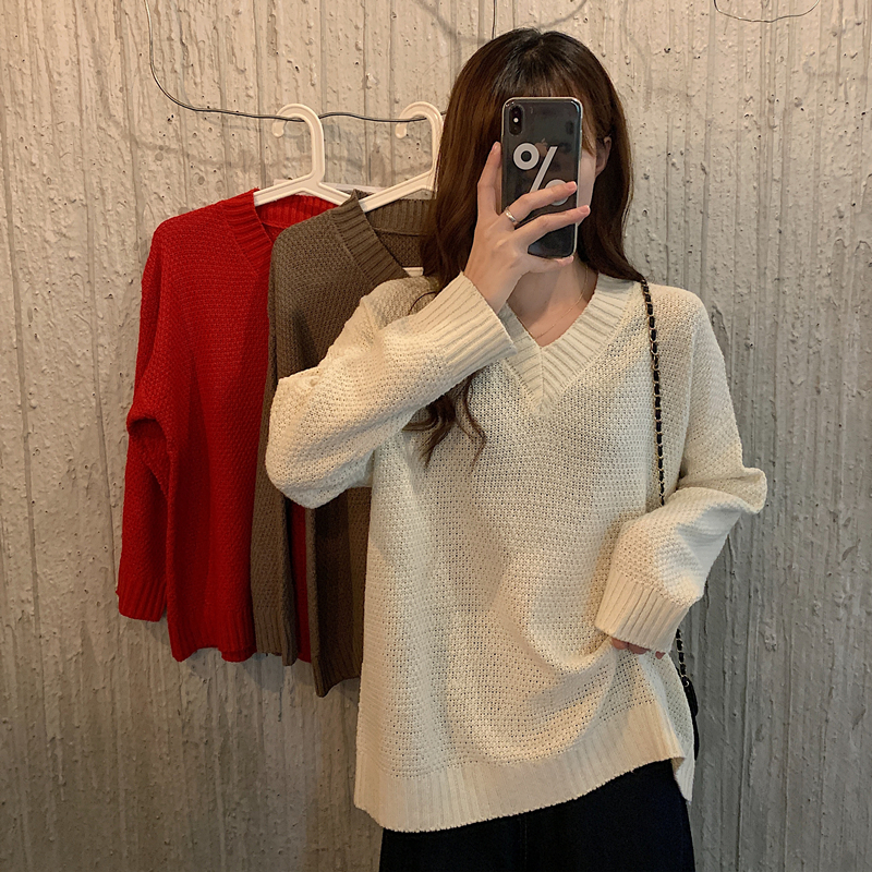 

New Autumn solid pullover spring 2020 casual Korean loose female jumper longsleeve sweater tops 514i, White