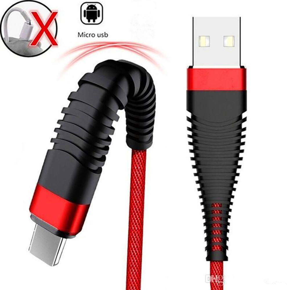 

1m 3ft New Durable Hi-Resistance Braided Nylon USB Type-C Cable 2.4A Fast Charging Micro USB Cable Data Sync USB Charger Cable For Phone S9, Black