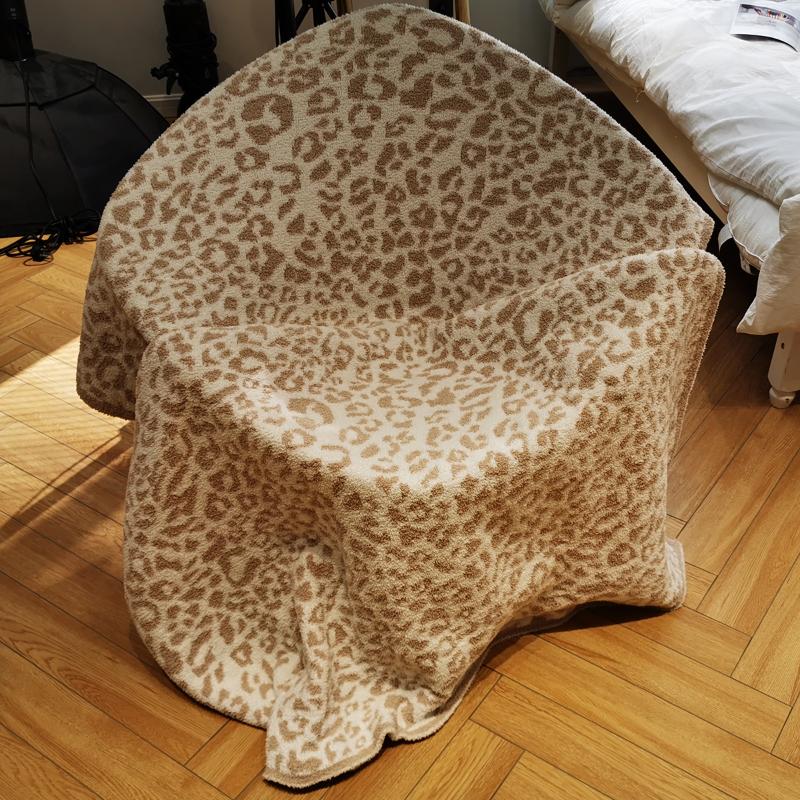 

REGINA Delicate Knitted Leopard Print Blankets Winter Warm Faux Fur Microfiber Stich Plaid Bedspread Fluffy Adult Blanket Throw