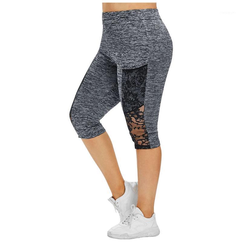 

Sports Yoga Pants Women Plus Size Lace Patchwork High Elastic Waist Pocket Casual Leggings Pants1, Gray
