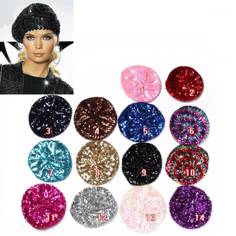 

Wholesale- Women Lady Stretch Metallic Shining Sequin Beret Hat Party Beanie Cap Club Dance IN Stock1, Color5