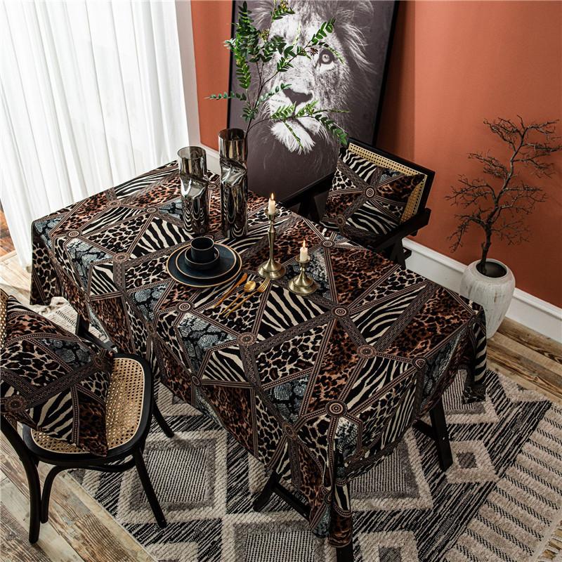 

Table Cloth Leopard Zebra Printed Geometric Tablecloth Rectangular American Country Style Dinner Cover, As pic